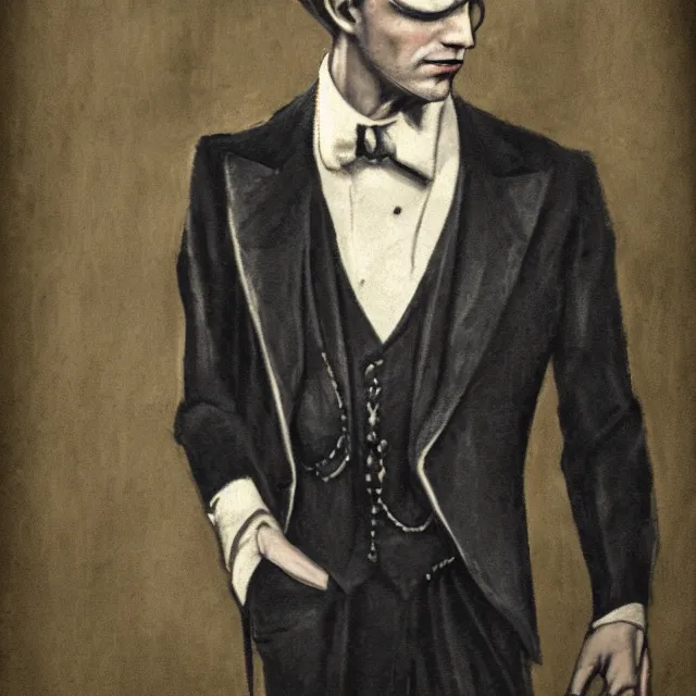 Prompt: photorealistic sepia full - head portrait of a 1 9 2 0 s era smirking male occultist, well dressed, long - tailed tuxedo coat, atmospheric lighting, dark, brooding, painted, intricate by chris cunningham, ultra detailed, well composed, best on artstation, cgsociety, epic, stunning, gorgeous, intricate detail, much wow, masterpiece