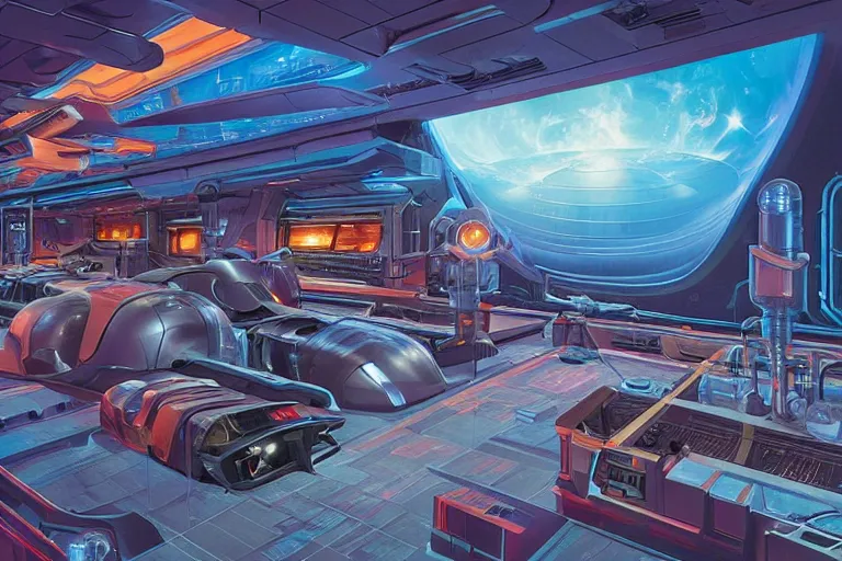 Prompt: a futuristic film studio by Greg Hildebrandt, sci-fi, reimagined by industrial light and magic