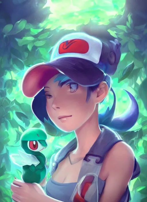 Image similar to beautiful portrait of a pokémon trainer who looks like Yoshi , character design by Ross Tran, detailed, soft lighting