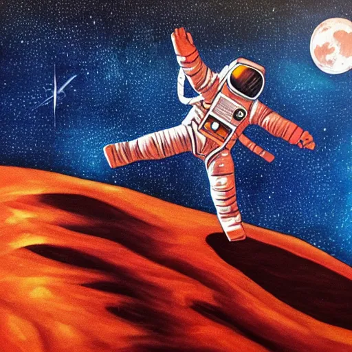 Image similar to an astronaut laying on mars in the style of flooko, acrylic art, detailed, moonlight,