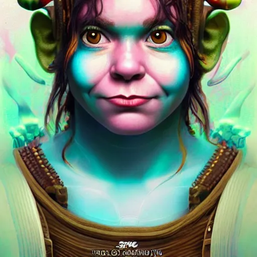 Image similar to lofi biopunk portrait of shrek as a disney princess, pixar style, by tristan eaton stanley artgerm and tom bagshaw.