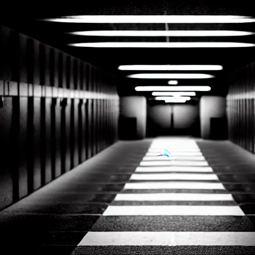 Image similar to Black military quadcopters, in the wide hallways in a futuristic prison underground, brutalist liminal architecture, sigma 85mm f/1.4, 4k, depth of field, high resolution, 4k, 8k, hd, full color