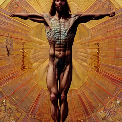 Image similar to fullbody!! entire body, dynamic action pose, jesus christ as a scaly cold blooded reptilian lizard crucified, intricate, humorous, holy cross, religious, absurd, highly detailed, digital painting, artstation, concept art, smooth, sharp focus, illustration, art by artgerm and greg rutkowski and alphonse mucha