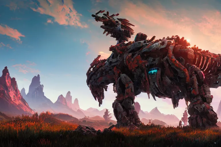 Image similar to tremortusk machine creature robot of horizon forbidden west horizon zero dawn radiating a glowing aura global illumination ray tracing hdr fanart arstation by ian pesty and alena aenami artworks in 4 k