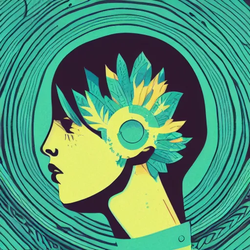 Image similar to minimalist logo icon for a wandering mind, retro psychology, victo ngai, kilian eng, lois van baarle