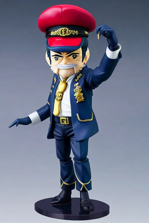 Image similar to still high quality figurine of president lula as jotaro, tsurime eyes, tareme eyes, personification, dynamic pose, detailed product photo, featured on amiami, tone mapped, beautiful composition, 8 5 mm, f. 1 4