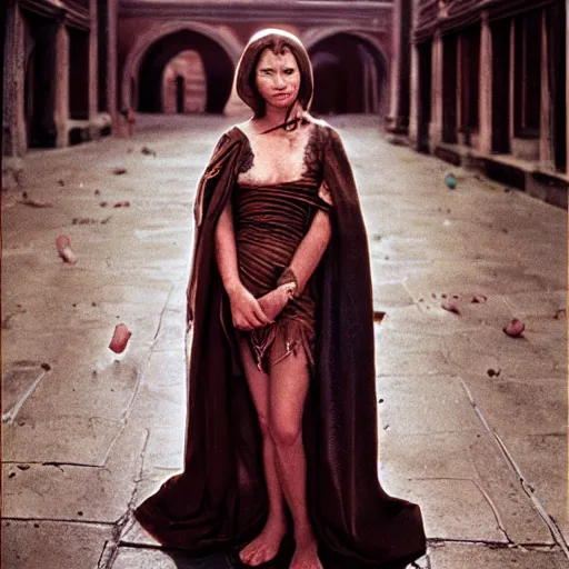 Image similar to beautiful portrait of a female sorceress, 35mm, cinematic atmosphere, photorealistic, depth of field, style of irwing penn and steve mccurry