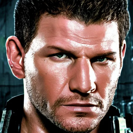 Image similar to chris redfield played by David Boreanaz in a resident evil movie, high detail, professional photography, high-resolution photograph