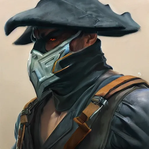 Image similar to greg manchess portrait painting of smoke from mortal kombat as overwatch character, medium shot, asymmetrical, profile picture, organic painting, sunny day, matte painting, bold shapes, hard edges, street art, trending on artstation, by huang guangjian and gil elvgren and sachin teng