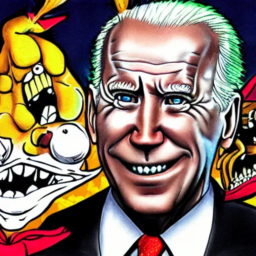 Prompt: freaky portrait of Joe Biden as Rat Fink by Ed 'Big Daddy' Roth and Junji Ito