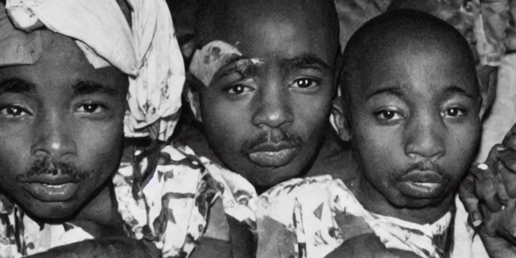 Image similar to 2pac as a hungry child in africa