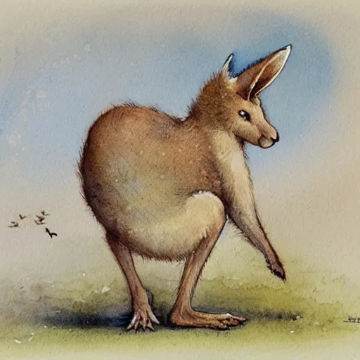 Prompt: watercolor sketch of a story book kangaroo by Jean-Baptiste Monge