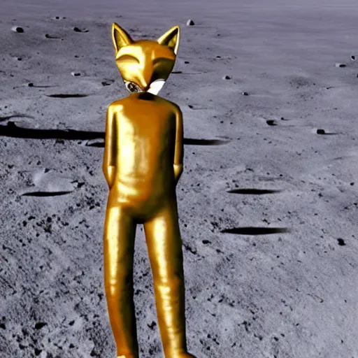 Image similar to male anthro anthropomorphic human like fox demon monument stands on the moon,