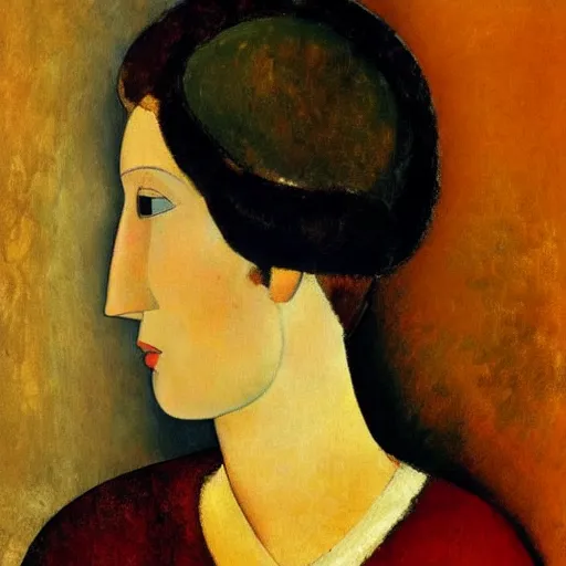 Image similar to a portrait by amedeo modigliani, but photorealistic, high quality, high detail