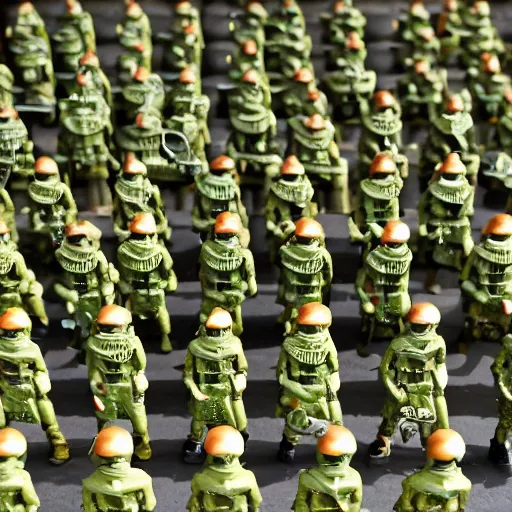 Image similar to a photo of Plastic toy soldiers in a a battle