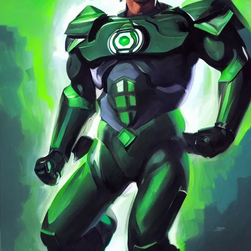 Image similar to greg manchess portrait painting of armored green lantern as overwatch character, medium shot, asymmetrical, profile picture, organic painting, sunny day, matte painting, bold shapes, hard edges, street art, trending on artstation, by huang guangjian and gil elvgren and sachin teng