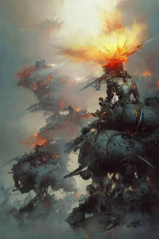 Prompt: in the blazing furnace of battle we shall forge anew the iron will of yet a stronger race., by ryohei hase, by john berkey, by jakub rozalski, by john martin