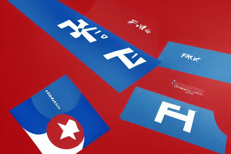 Prompt: logo designs for fhk studio, red white and blue colors, made in adobe illustrator