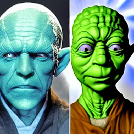 Image similar to photo of hybrid of dr manhattan and yoda