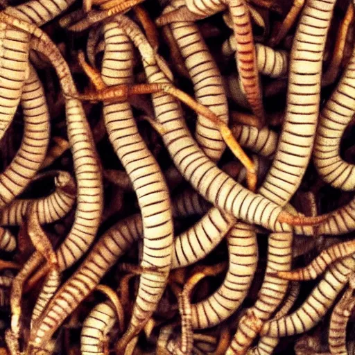 Prompt: the word worms spelled with earthworms