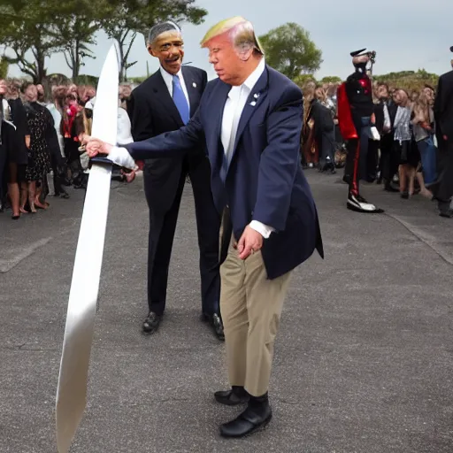 Image similar to obama and donald trump sword fight