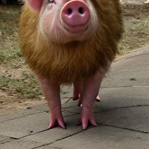 Image similar to cute pig with lion fur