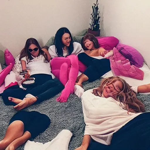 Prompt: instagram photo, sleepover party