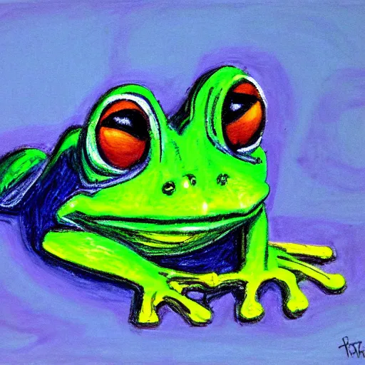 Prompt: a frog by internetsect, oil pastel, weird