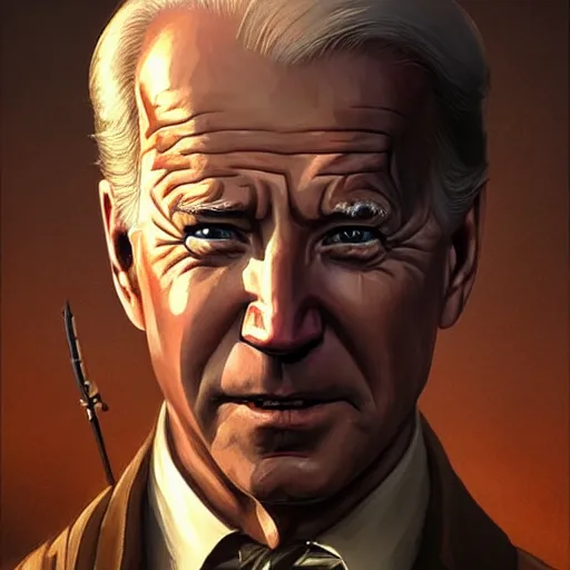 Image similar to Joe Biden face in the role of Nathan Drake, western, D&D, fantasy, intricate, elegant, highly detailed, digital painting, artstation, concept art, matte, sharp focus, illustration, art by Artgerm and Greg Rutkowski and Alphonse Mucha