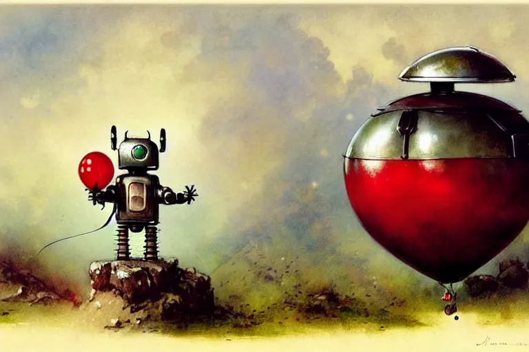 Image similar to adventurer ( ( ( ( ( 1 9 5 0 s retro future robot android mouse rv balloon robot. muted colors. ) ) ) ) ) by jean baptiste monge 9 9 9 9 9 9 9 9 9 9 9 9 9 9 9 chrome red