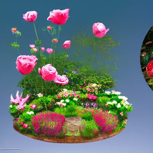 Image similar to a beautiful bunglow with garden filled with roses in the sea, realistic, artstation, 8k, high definition