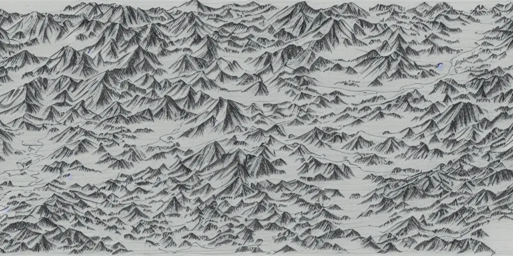 Image similar to A detailed hand drawn map of the forest with mountains and rivers