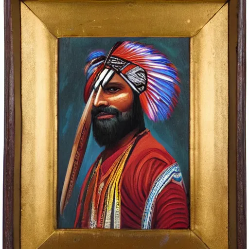 Image similar to a portrait of a Indian warrior oil painting