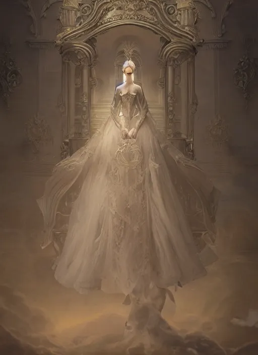 Prompt: hyper realistic photo of baroque luxury queen ethereal floating ghost full body, symmetric, rule of thirds, cinematic, artstation, cgsociety, greg rutkowski, james gurney brom