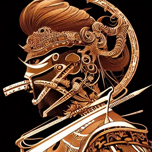 Image similar to silhouette of a Bushido warrior illustration, medium shot, intricate, elegant, highly detailed, digital art, ffffound, art by JC Leyendecker and sachin teng