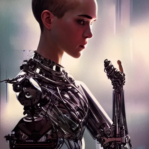 Image similar to a mad scientist creating the most advanced humanoid robot, Ex Machina (2014), intricate, highly detailed, digital painting, artstation, concept art, sharp focus, cinematic lighting, illustration, art by artgerm and greg rutkowski, alphonse mucha, cgsociety