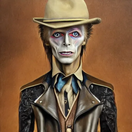 Image similar to a hyperrealistic painting of a steampunk david bowie, by john kenn mortensen, highly detailed,