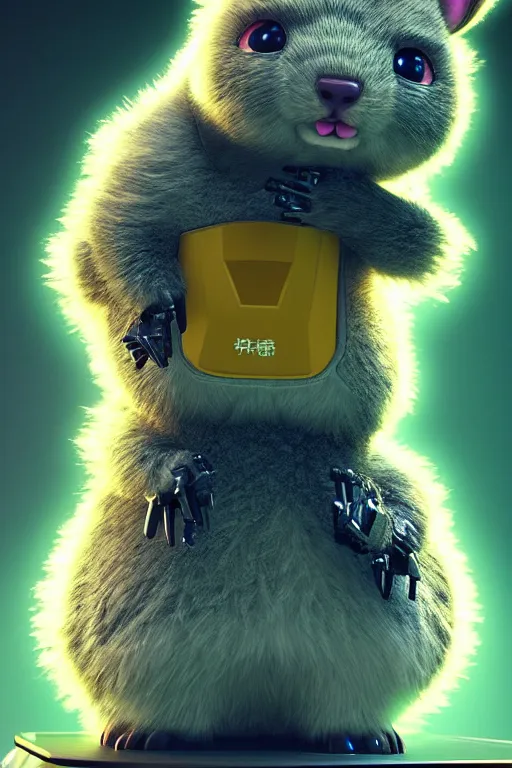 Image similar to high quality 3 d render sci - fi very cute mecha & fluffy! wombat!! hybrid! fighting, highly detailed, unreal engine cinematic smooth, in the style of blade runner & detective pikachu, hannah yata charlie immer, dark yellow neon light, low angle, uhd 8 k, sharp focus