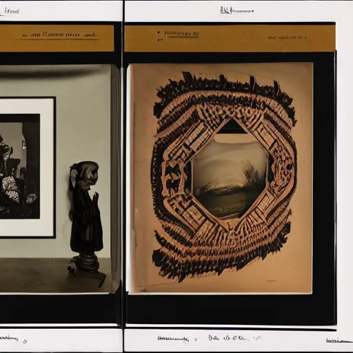 Image similar to A three color offset photography of objects on display, anthropology of wonder, exotic artifacts, colonial expedition, catalog exhibition, 60s style