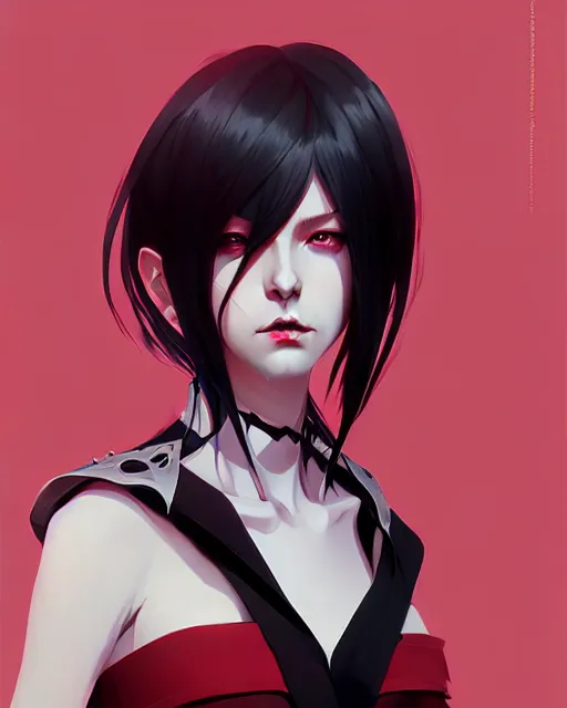 Image similar to sharp hq rendering, dark vampire, character portrait, concept art, painterly, fanart, highly detailed in the style of wlop by ilya kuvshinov, wenjun lin, angular asymmetrical design, chinese artist, eastern art style, nixeu