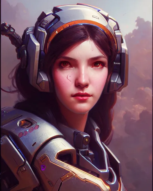 Image similar to d. va from overwatch, character portrait, portrait, close up, concept art, intricate details, highly detailed by greg rutkowski, michael whelan and gustave dore