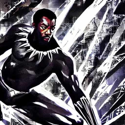 Image similar to chadwick boseman black panther, yoji shinkawa, tattoo design