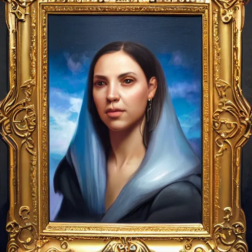 Image similar to portrait of a argentinian woman ( 3 5 ) from argentinia in 2 0 2 1, an oil painting by ross tran and thomas kincade