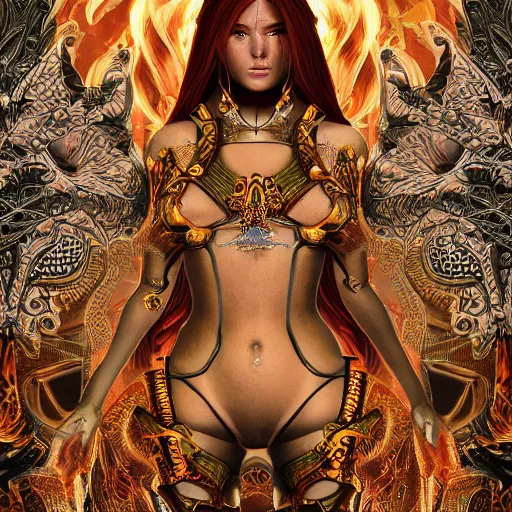 Image similar to princess of fire, godly, beautiful, intricate, hyper detailed, octane, 4 k