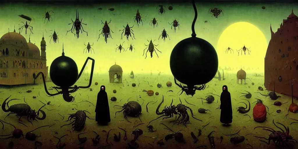 Prompt: muslim arthropods, as a matte oil painting, surreal, fog, concept art, award - winning, extremely detailed, sharp focus, very coherent and colorful high contrast masterpiece by norman rockwell franz sedlacek hieronymus bosch dean ellis simon stalenhag rene magritte gediminas pranckevicius, dark shadows, sunny day, hard lighting