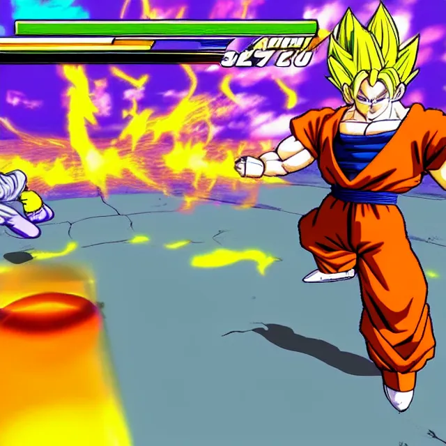 Image similar to gameplay of a dragon ball 3 d platform fighter on the nintendo 6 4