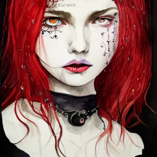 Prompt: watercolor art on paper, scorpio girl portrait gothic, highly detailed, artstation, masterpiece, award - winning