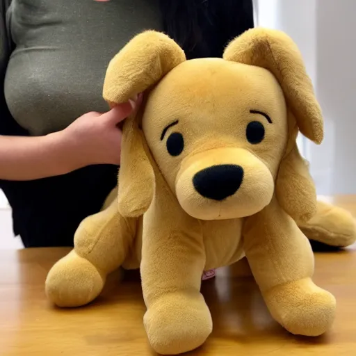 Prompt: a happy golden retriever puppyplush doll, 8 k