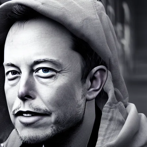 Prompt: portrait of elon musk as a homeless person, ultra realistic photography, highly detailed, photorealistic, octane render, 8 k, unreal engine