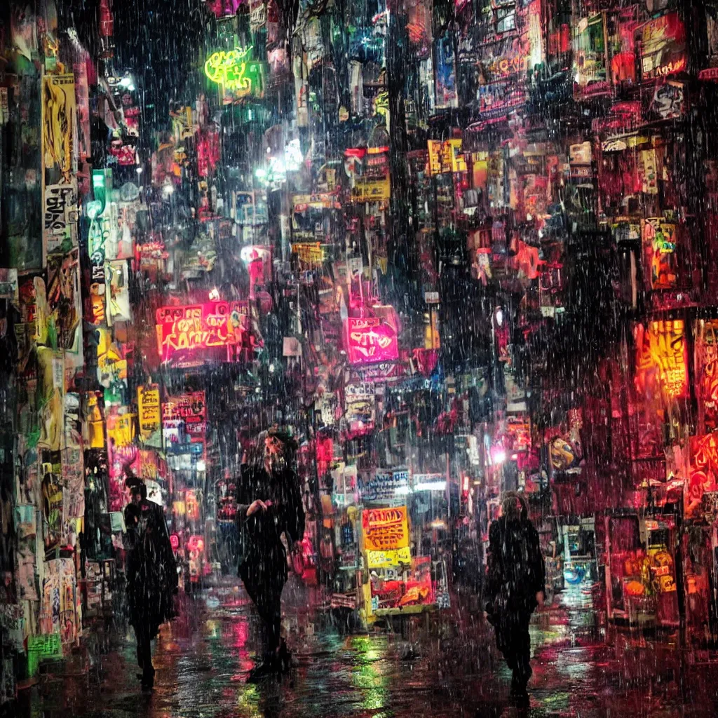 Image similar to night flash portrait photography of the joker on the lower east side by annie leibovitz, colorful!!, nighttime!, raining!